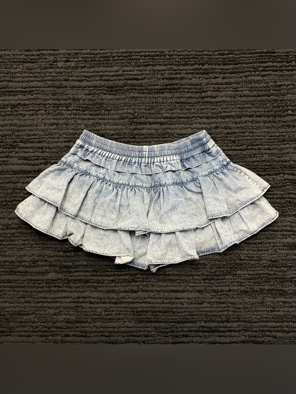 SHUG Lala Elastic Drawstring Waist Deinm Ruffle Mini Skirt - Picture 2 of 6